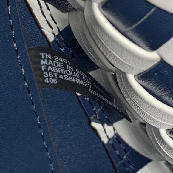 MICHAEL KORS Reed Belted Bucket Messenger Bag Navy/White Checkered Leather + Fob - Picture 10 of 10